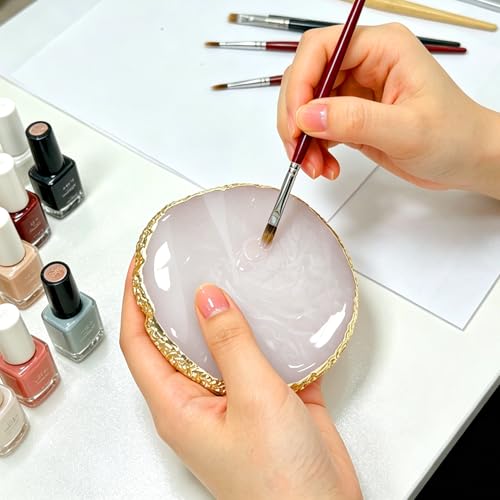 Resin Nail Art Palette-3Pcs Polish Palette, Gilded Edge Gel Nail Polish Holder Tray DIY, Makeup Display Board Cosmetic Mixing Tools(White,Pink,Blue)