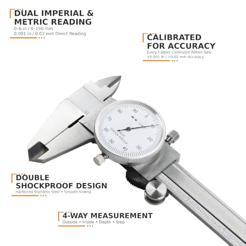 TEXALAN(R) 0-6" 4 Way Dial Caliper .001" Shock Proof Imperial Carbon Steel