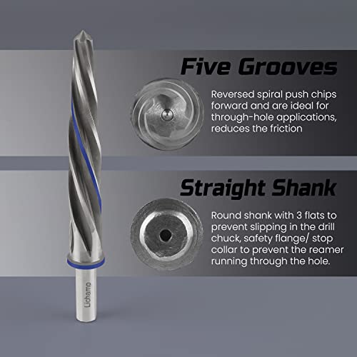 Lichamp 4pc M2 HSS Taper Reamer Set for Steel 3/8-3/4in