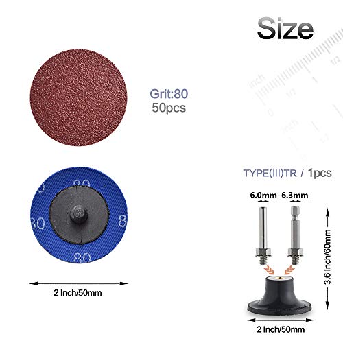 Miroku 50Pcs P80 2 inchTwist on Quick Change Discs Set, A/O Sanding Discs with 1/4" Holder, for Die Grinder Surface Prep Strip Grind Polish Finish Burr Rust Paint Removal - style: 80 grit