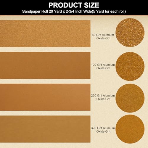Total 20 Yards Long Continuous Roll Kit - 150 180 400 600 Grit PSA Longboard Sandpaper, 2-3/4" Wide - Self Adhesive Stickyback Sandpaper for Automotive, Woodworking, Hand Sanding Blocks - size: Mix Grit 150 180 400 600, style: Self Adhesive