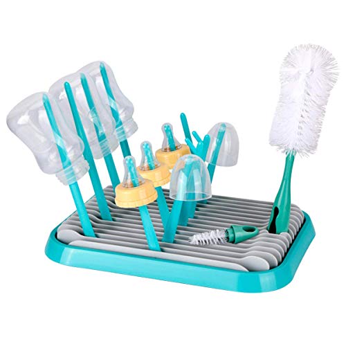Baby Bottle Drying Rack with Bottle Cleaning Brush Set/Plastic Bag and Bottle Dryer - Drying Rack and The Planet Folds for Easy Storage