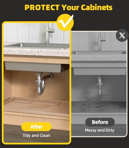 Under Sink Mats for Kitchen Waterproof 34"x22",Khaki - color: Khaki