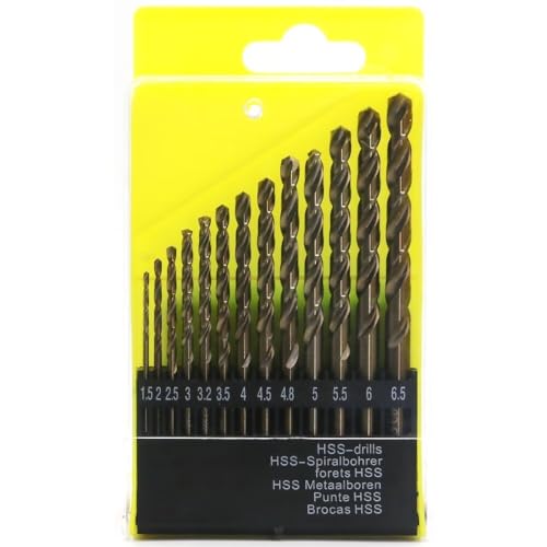 Metric Cobalt Drill Bits Set 1.5-6.5mm 13PCS, M35 high speed steel, high hardness straight shank drill, mechanical or hand drill for drilling, suitable for stainless steel, iron, copper and aluminum. - size: 1.5-6.5 mm (13 Count)
