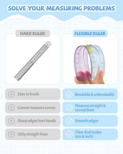 2 PCS 6 Inch Flexible Ruler, Bendable Plastic Ruler, Soft Bendable Gradient Colour Rulers with Centimeters and Inches for Student School Classroom Office Supplies - size: 6 Inch