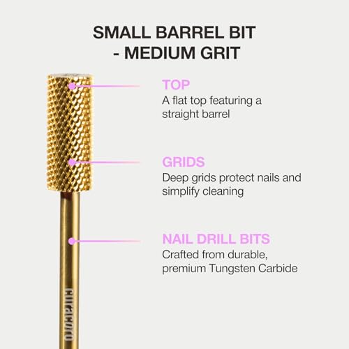 Curacoro Nail Drill Bits 3/32'' Small Barrel Carbide Bit (Medium) - color: Yellow Titanium - Small Barrel Bit, size: Medium