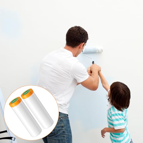 Pre-Taped Masking Film, 5 ft x 65 ft Painters Plastic Sheeting