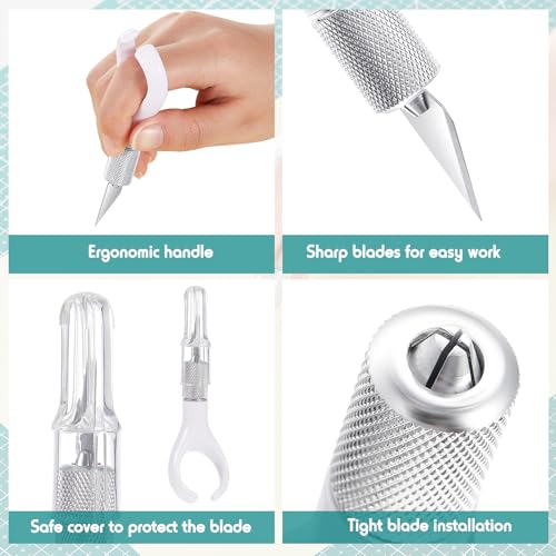 Lasnten 2 Pack Fingertip Craft Knife with 10 Blades, 4.2 In, White