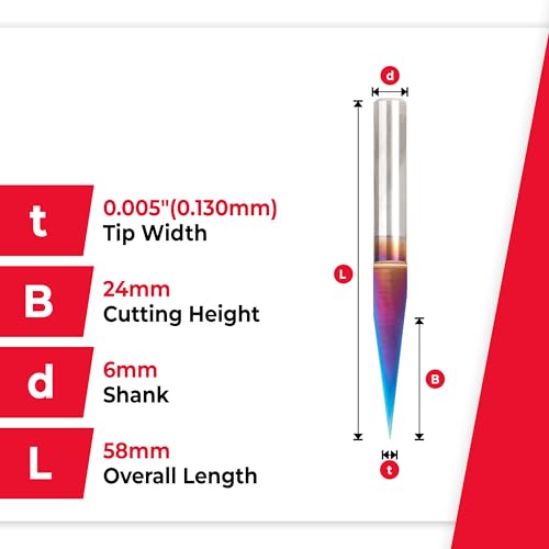 Amana Tool 45611-K-M Solid Carbide Spektra Extreme Tool Life Coated 15 Degree Engraving 0.005 Tip Width x 6mm SHK x 58mm Long Signmaking Router Bit - size: 45611-K-M