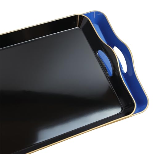 Spsyrine Large Blue Serving Tray with Handles, Plastic Decorative Tray for Coffee Table, Ottoman, Bathroom, Home Decor 17.3"*11.8"*2" - color: L2blue