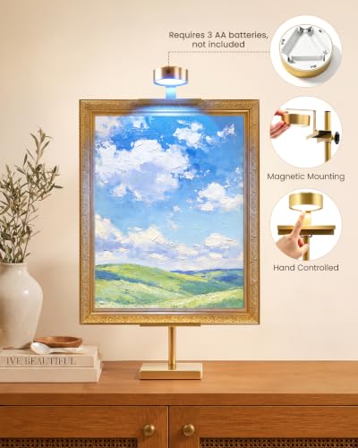 Adjustable Tabletop Easel Stand with Picture Frame Light, Gold - color: Light Gold