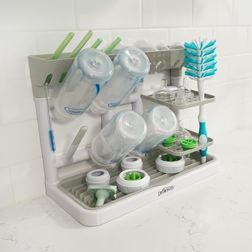 Dr. Brown's Drying Tower, Stand-Up Drying Rack, Countertop Baby Bottle Drying with Organized Storage for Baby Essentials, Space Saving Vertical Rack, Gray/White - size: Countertop, style: Gray/White Stand-Up Drying Rack