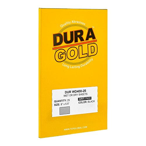 Dura-Gold 5-1/2" x 9" Wet or Dry Sandpaper Sheets, 400 Grit, Box of 25 - size: 400-Grit