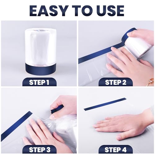 ADHES Painters Plastic with Tape 24 inch x 90 feet x 3 Rolls - size: 24inch