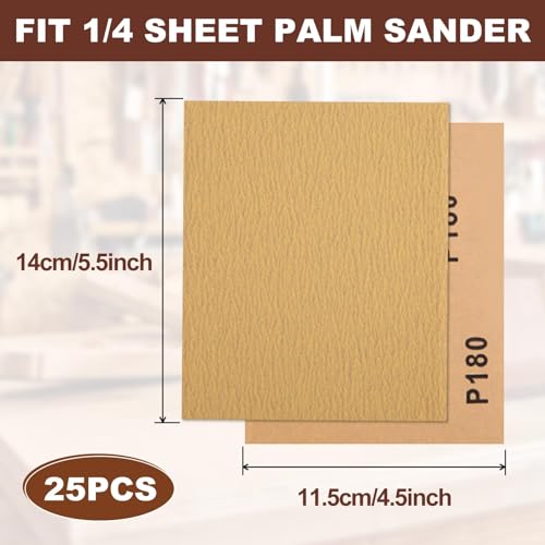 SPEEDWOX 1/4 Sheet Sandpaper Sheets 25PCS Premium Sand Paper 180 Grit Sanding Sheets 5.5" x 4.5" Sandpaper for Wood Metal Automotive Furniture Woodworking Clip-On, Hand Sanding Blocks - style: 180 Grits