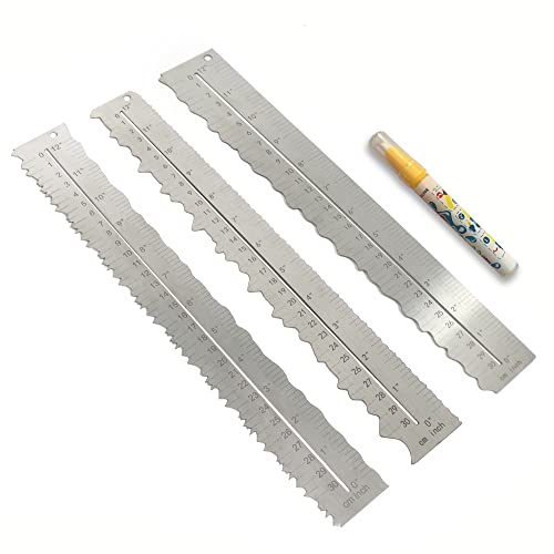3Pcs Metal Irregular Edges Ruler for Paper Tearing, 12" Measuring Tool