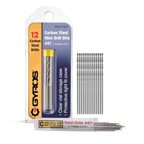 GYROS 12 PCS #47 Micro Drill Bit Set – Small Drill Bits for Jewelry, Plastic, Resin, & Soft Metal – Carbon Steel Wire Gauge Mini Twist Drill Bit Set for Pin Vise Hand Drill & Rotary Tool - size: #47 (1.994MM/0.078")