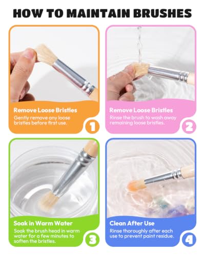 JUPITEARTH Natural Wood Handle Paint Brushes for Kids, 10-Pack