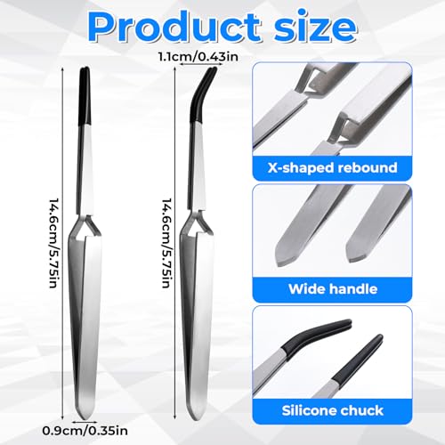 Reverse Tweezers for Crafting, 2 Pcs Reverse Tweezers with Silicone Tips