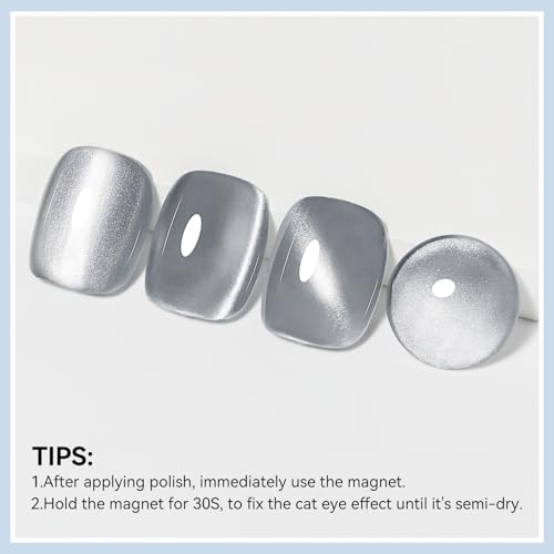 MIZHSE Quick Dry Cat Eye Nail Polish, Silver Magnetic Nail Polish Glossy - color: Cat Eye Silver