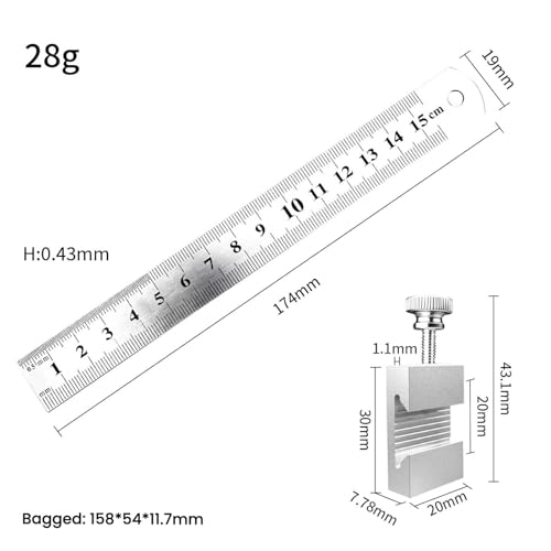 1 PCS Aluminum Alloy Carpenter's Ruler Stoppers Steel Ruler Precision Scribe and Marking Gauge, for Woodworking and Measuring 15CM - color: Silver, size: 15cm