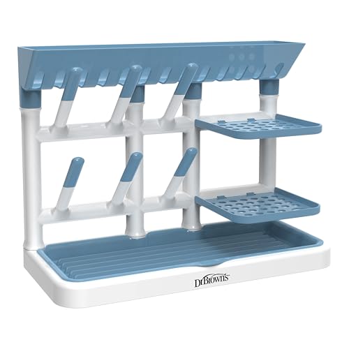 Dr. Brown's Drying Tower, Stand-Up Drying Rack, Countertop Baby Bottle Drying with Organized Storage for Baby Essentials, Space Saving Vertical Rack, Blue/White - size: Countertop, style: Blue/White Stand-Up Drying Rack
