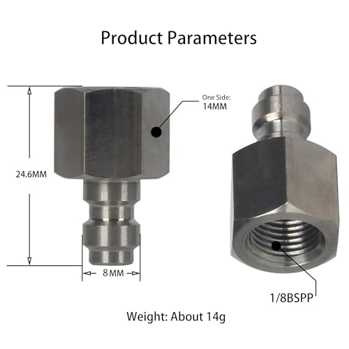 Universal 8mm Quick-Disconnect Plug Adapter, Stainless Steel 1/8" BSPP Female Thread, PCP Paintball Charging Fittings with Sealing O-Ring - color: 1/8 BSPP
