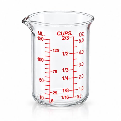Ackers BORO3.3 Glass Measuring Cup, V-Shaped Spout, 150 mL / 5 oz, Single - size: 150 ML (5 Oz)-SINGLE
