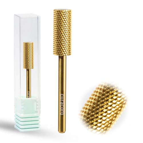 Curacoro Nail Drill Bits 3/32'' Small Barrel Carbide Bit (Fine) - color: Yellow Titanium - Small Barrel Bit, size: Fine
