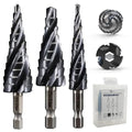 3pcs Four Spiral Flute Cobalt Step Drill Bit Set 1/4" Hex Shank 1/8"-7/8" - color: Black, size: 1/8" to 7/8" 34 steps