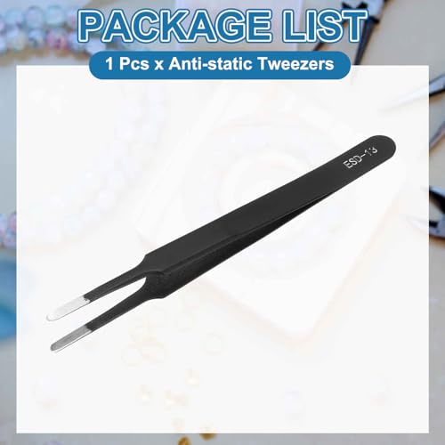 HARFINGTON 4.8" Long ESD-13 Anti-static Straight Pointed Tip Tweezers Round