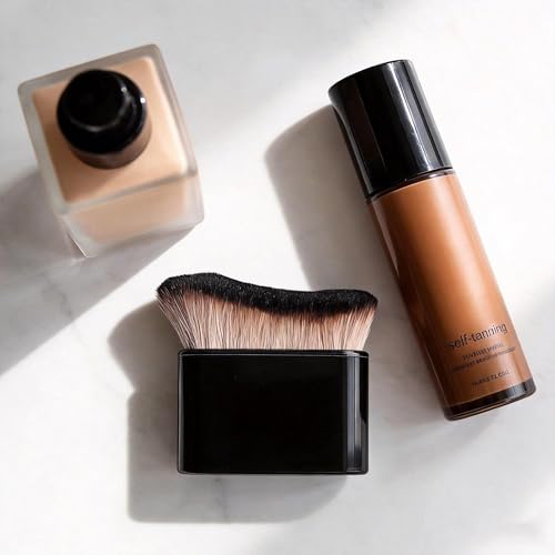 2‑Pack Self‑Tanning Foundation Brush, Soft Bristle Tanning Applicator Brush for Face Body Legs, Blend Self‑Tan Liquid, Bronzer Powder & Foundation, Streak‑Free Bronzed Glow for Hard‑to‑Reach Areas
