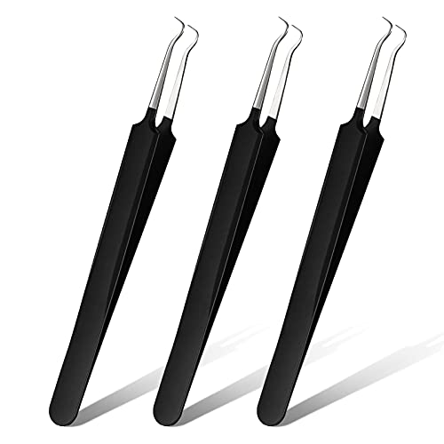 Honoson 3 Pcs Blackhead Tweezers Stainless Steel Tip Tool, Black - color: Black