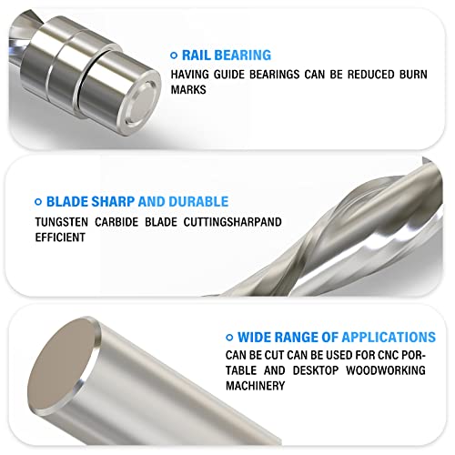 1/4-Inch Diameter Spiral Flush Trim Router Bits, Down-Cut Flush Trim Solid Carbide Spiral Router Bit 1/4-Inch Shank. - style: Down-Cut