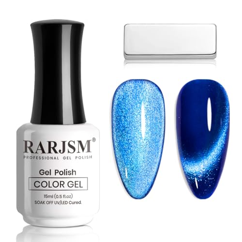 RARJSM Dark Blue Magnetic Galaxy Glitter Cat Eye Gel Nail Polish 15ml - color: 9D Blue