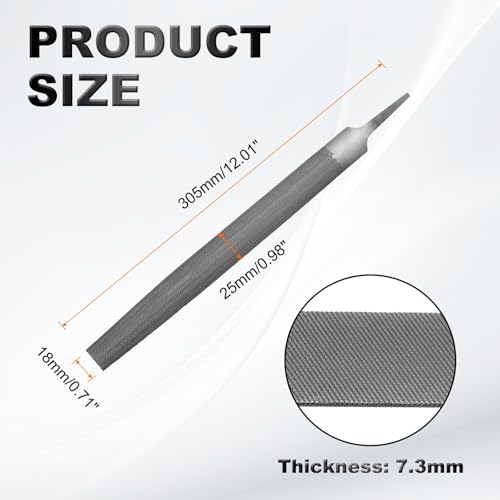 HARFINGTON 10" Half Round Medium Cut File Double Cut Teeth Medium Metal File High Carbon Steel T12 without Handle for Metal Wood Tool Sharpener, Gray - size: 10"