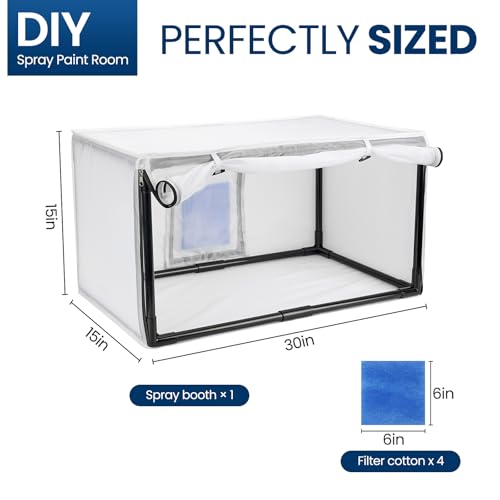Airbrush Paint Spray Booth,with Filter & Curtain 15 x 30 inch Portable Spray Paint Booth Tool, Tool for DIY Projects, White (15x30inch)