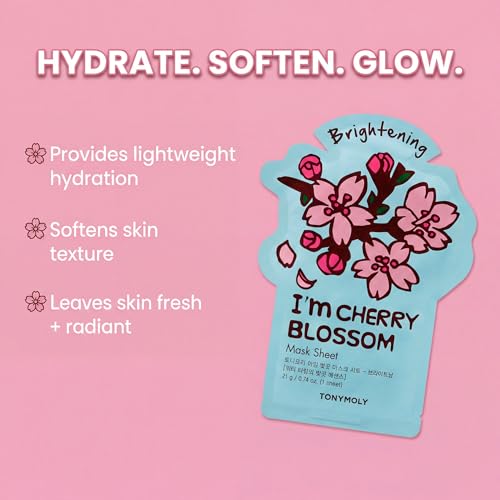 TONYMOLY I'm Face Sheet Masks - Hydrating & Soothing Korean Skincare - color: Cherry Blossom, 1 Pack