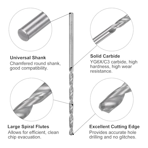 uxcell Solid Carbide Drill Bit, 3.5mm (0.138") Dia 100mm (4") Extra Long YG6X/C3 Micro-Grain Tungsten Carbide Jobber Twist Drill Bits for Drilling Stainless Steel Aluminum Metal Plastic - size: 3.5mm