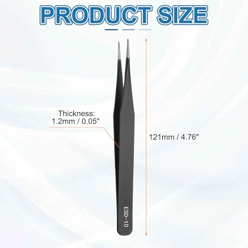 HARFINGTON 6pcs 4.76" Long ESD-10 Anti-static Straight Pointed Tip Tweezers - size: 4.76"（ESD-10)