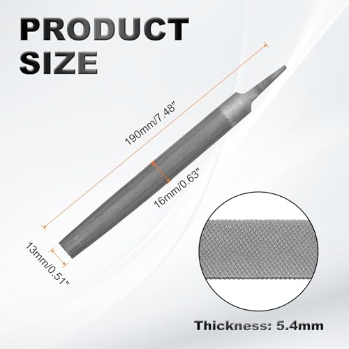 HARFINGTON 6" Half Round Medium Cut File Double Cut Teeth Medium Metal File High Carbon Steel T12 without Handle for Metal Wood Tool Sharpener, Gray - size: 6"