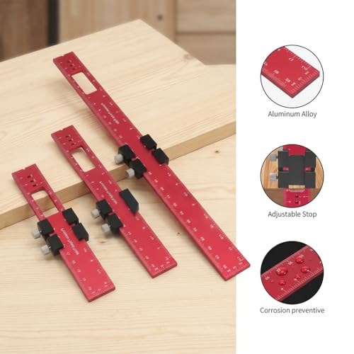3-Piece Aluminum Alloy Positioning Ruler Set, Woodworking Marking Measuring Tool, Angle & Scribing Ruler Gauge 16/20/30cm, Red