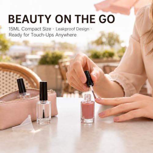 4 Pcs 15ml Empty Nail Polish Bottles with Brush, Mixing Balls & Funnel