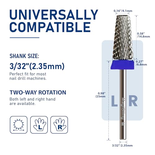 Medium 5-in-1 Large Barrel Nail Drill Bit, 3/32”,Two-way Rotation - color: Original silver, size: Medium
