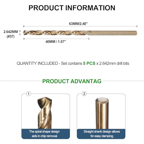 METALLIXITY Micro Drill Bit #37 5Pcs 4341 HSS Small Bits 118° Gold Finish - size: #37 (2.642mm)
