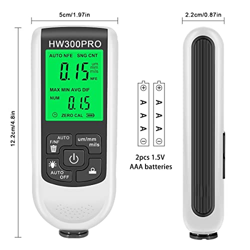 Paint Thickness Gauge Meter Fe/NFe Probe Coating Thickness Gauge Professional Multifunctional Car Paint Depth Gauge Test Precise HW-300PRO for Car Automatic Detection(white) - color: white