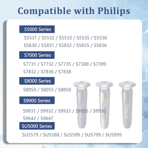 Upgraded SH71 Complete Shaver Head Replacement, Full Rotary Unit with Integrated Base Compatible with Philips Norelco 7000/S5500 Angular, 15 Precision Blades & Metal Holder (White) - color: White