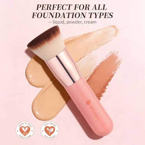 DUcare Foundation Brush for Liquid Makeup,Flat Top Kabuki Foundation Brushes - Premium Makeup Brush for Liquid, Cream, Powder,Buffing, Blending,Pink - color: Pink