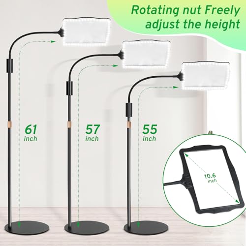 Hands-Free Floor Magnifying Glass with Light and Stand 48-LEDs Lighted Magnifying Lamp with 360° Flexible Gooseneck for Reading Close Work Repair Crafts