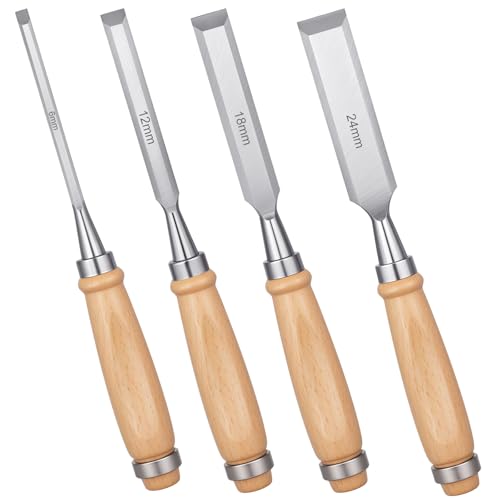 4 Piece Wood Chisel, Wood Woodworking Tools Set, Bevel Edge Chisels Sets